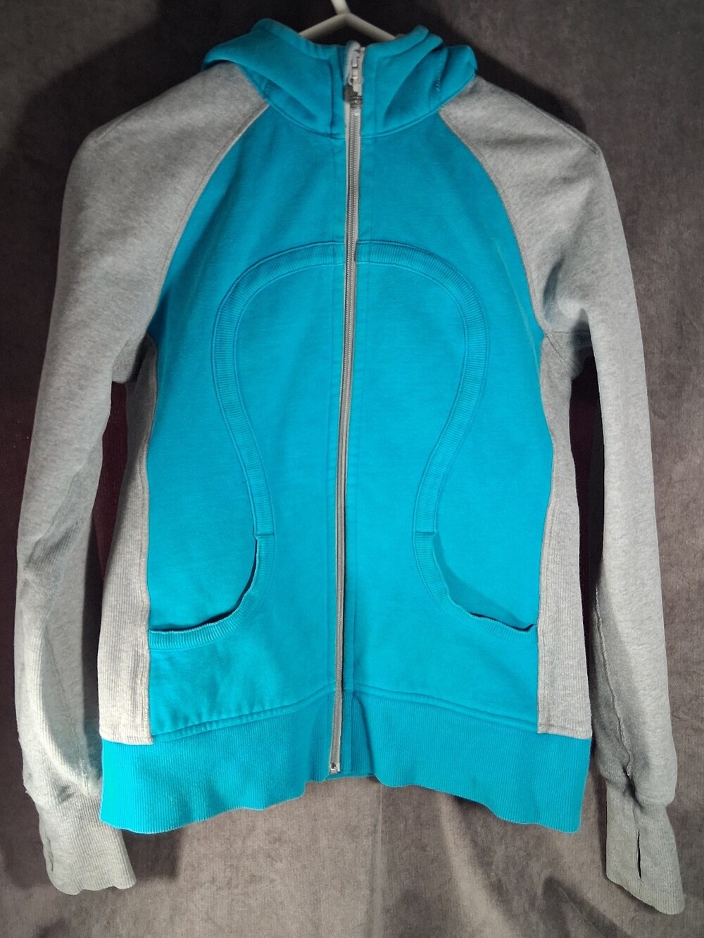 Lululemon Scuba Full Zip Teal Blue + Light Grey Colourway Hoodie FAIR 10